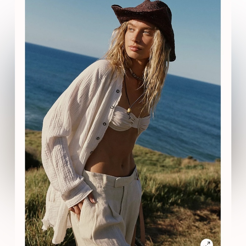 Free People Cream Button-Up Top